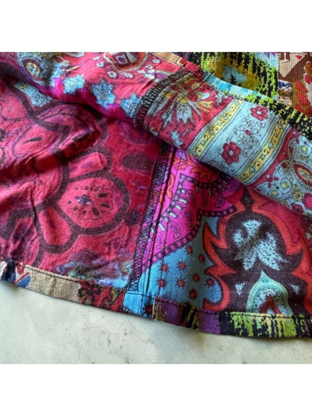 Chicos Boho A-Line Skirt Colorful Patchwork Rayon Side Zip Size 1 Made In India - Picture 6 of 11